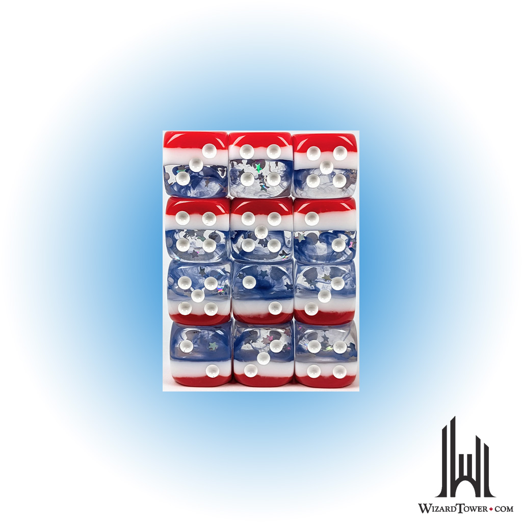 SET OF 12D6 PIPS DICE: STARS & STRIPES 18MM